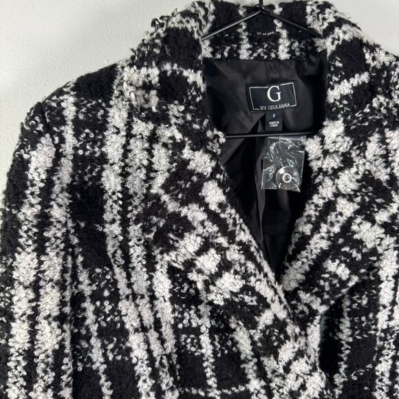 NWT G By Giuliana Bouclé Tweed Black & White Plaid Double Breasted Blazer Size S - Picture 4 of 9